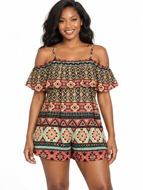 Magazine Women’s Multicolour Geometric Cold-Shoulder Top Size S/P